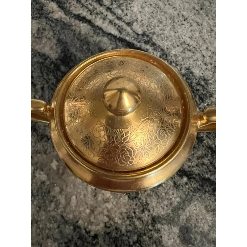 Vintage Pickard Gold Etched Sugar Bowl and Lid Rose & Daisy Pattern Art Deco 24K